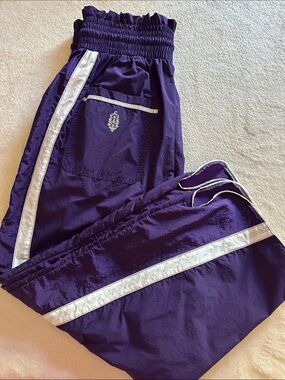 Free People Purple the champ is here Track Pants with White Stripes